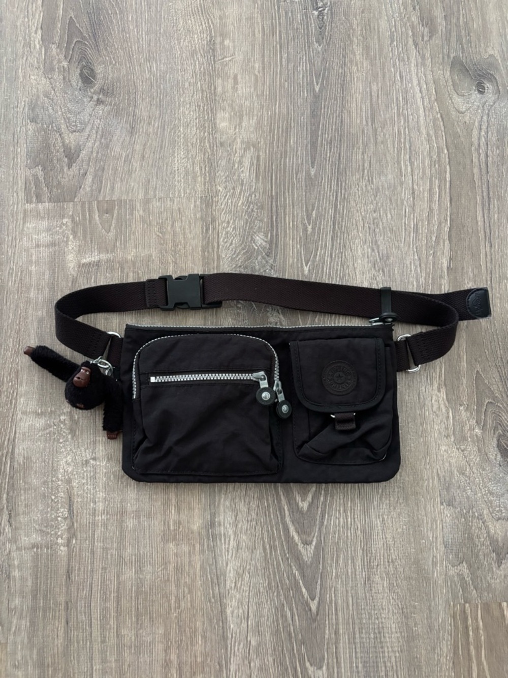 Kipling Black Preston Waist Bag with Monkey Keychain